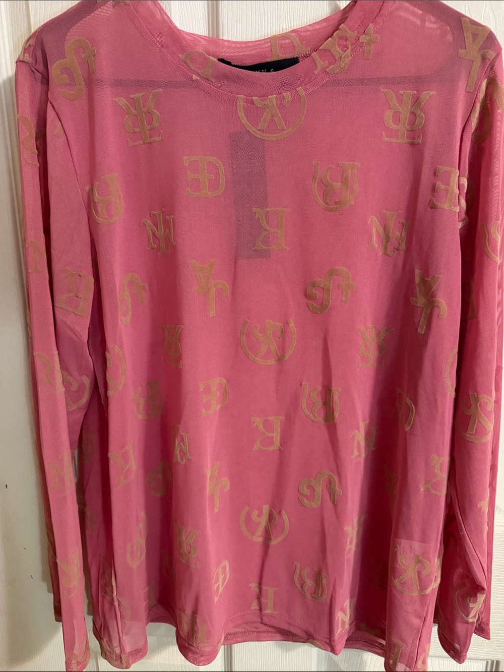 Lucky & Blessed Pink Long-Sleeve Logo Mesh Top